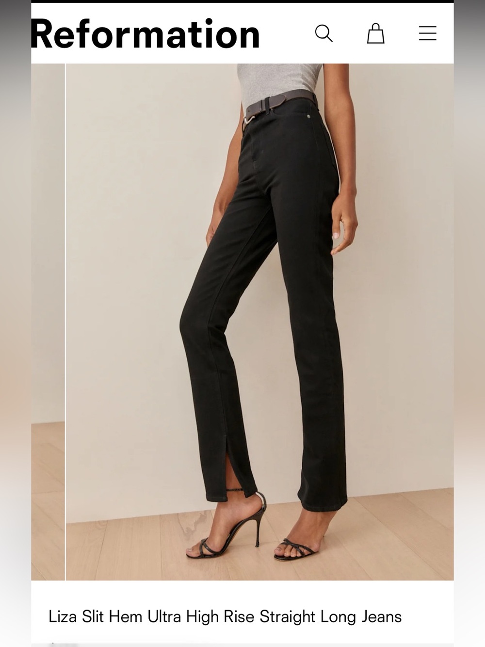 Reformation Black Liza Slit-Hem High-Rise Straight Jeans